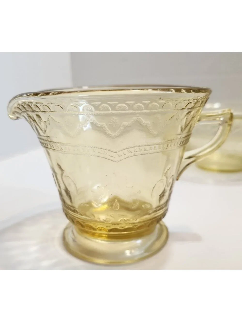 Federal Yellow/Amber Depression Glass Creamer & Open Sugar Set - Patrician  READ